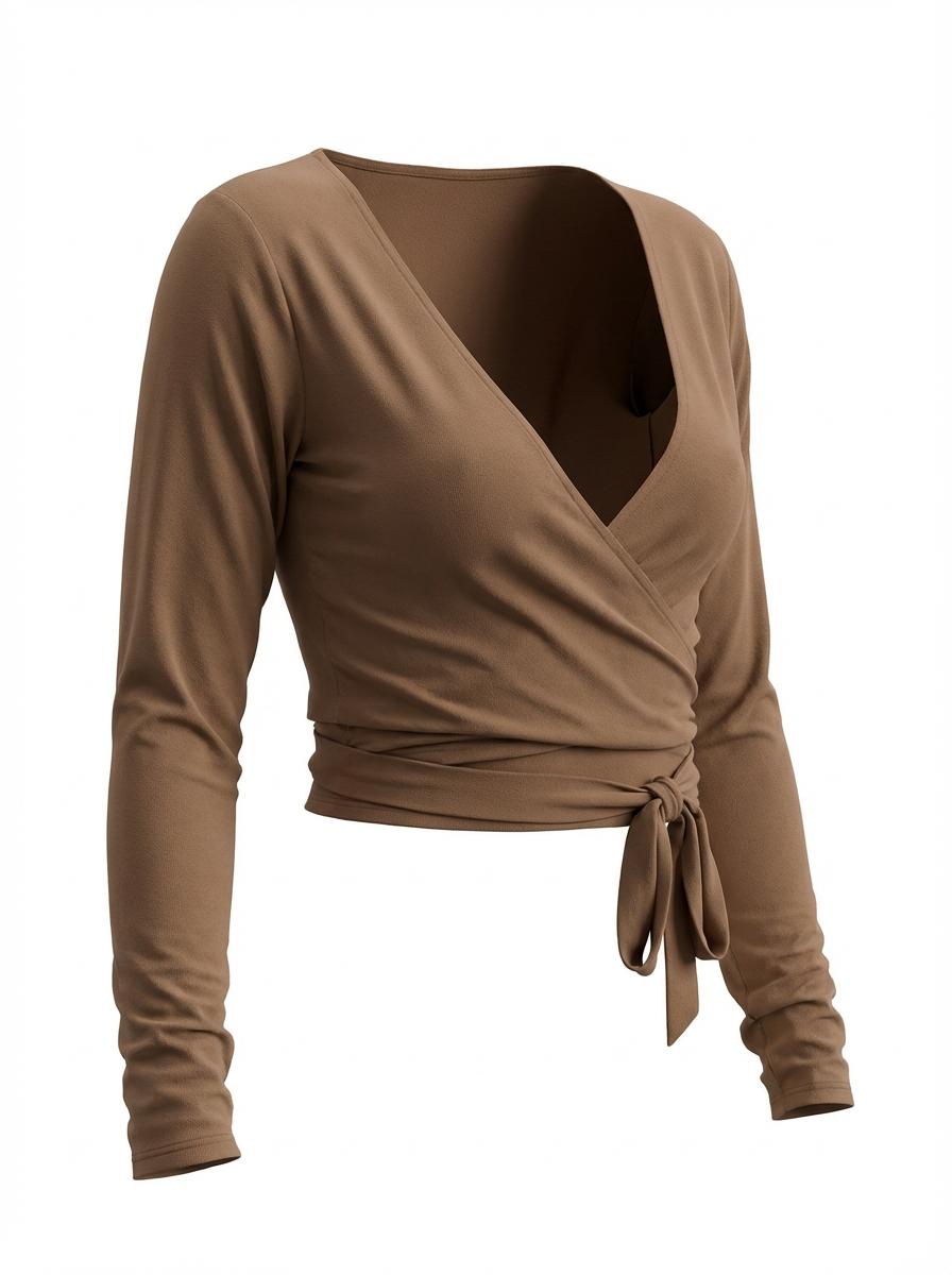 Trendy Wrap Top In Mocha Brown