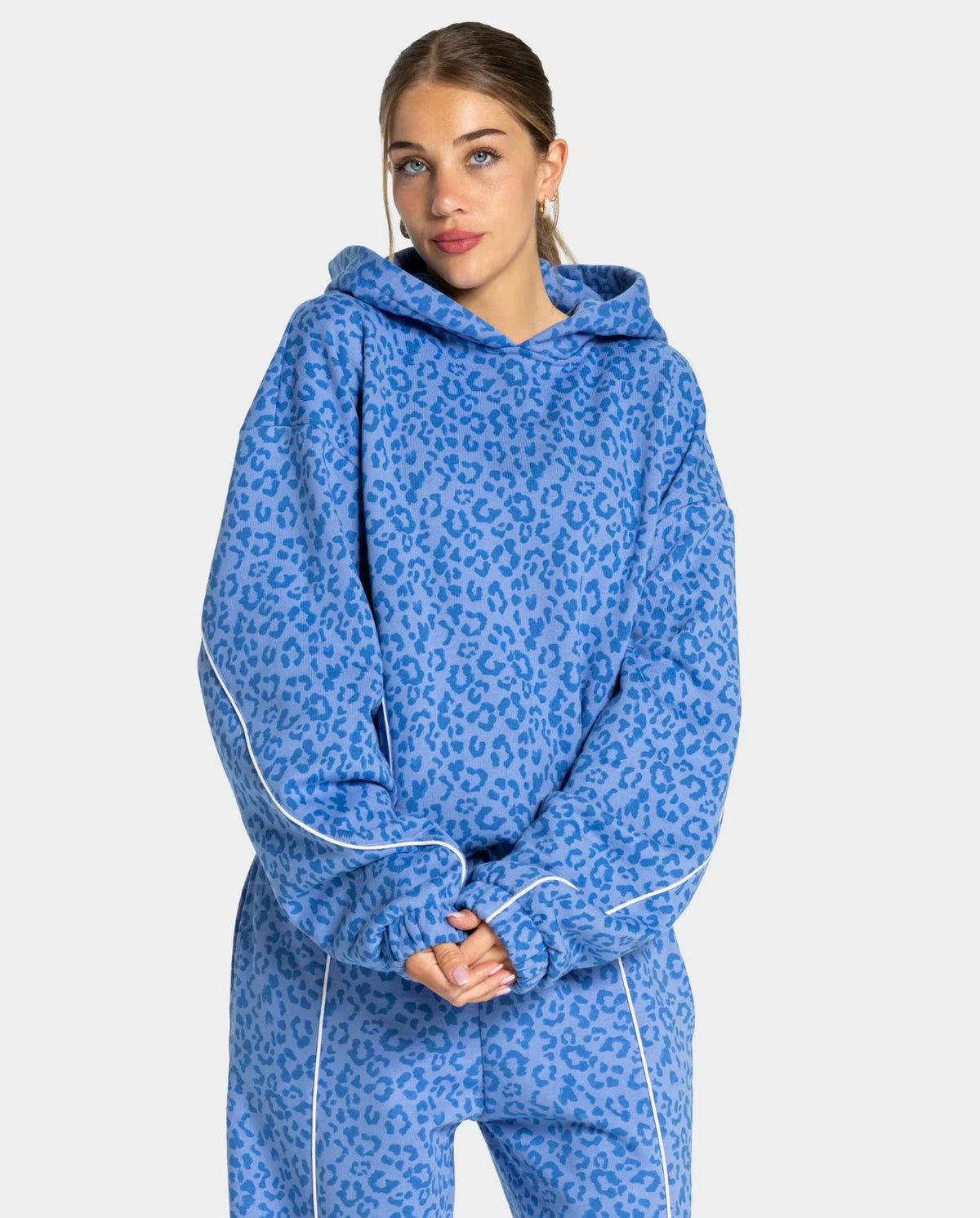 Wasee Acid Wash Blue Leopard print Hoodie