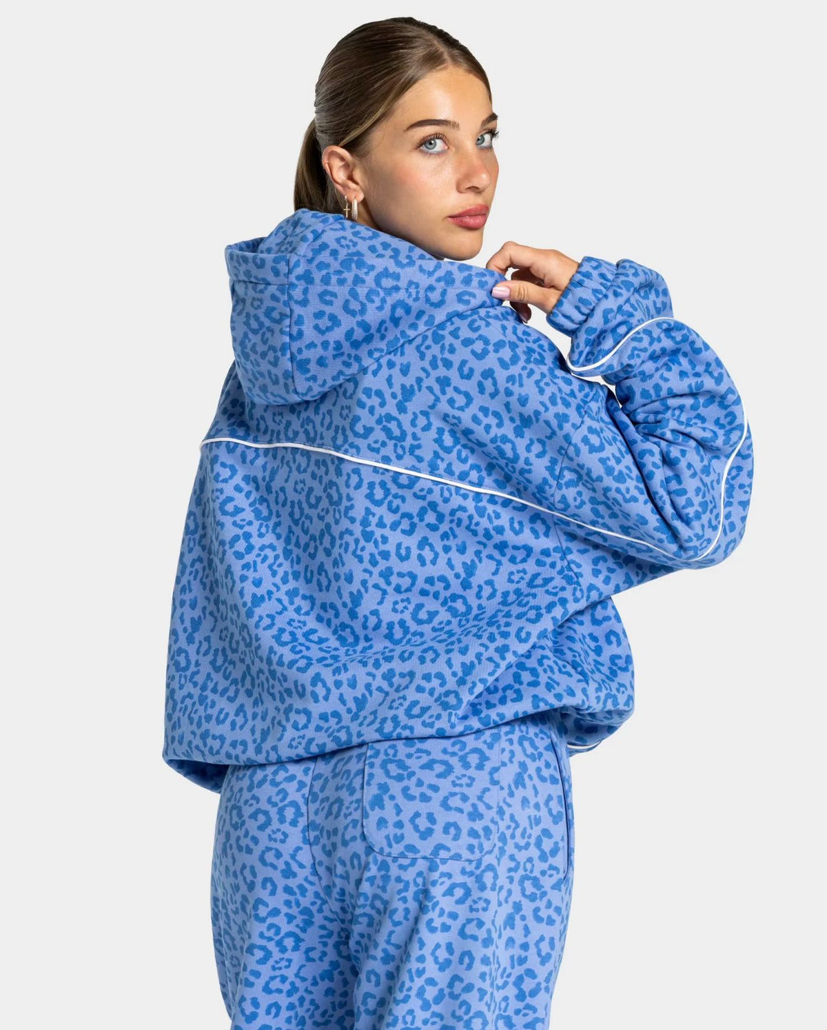Wasee Acid Wash Blue Leopard print Hoodie