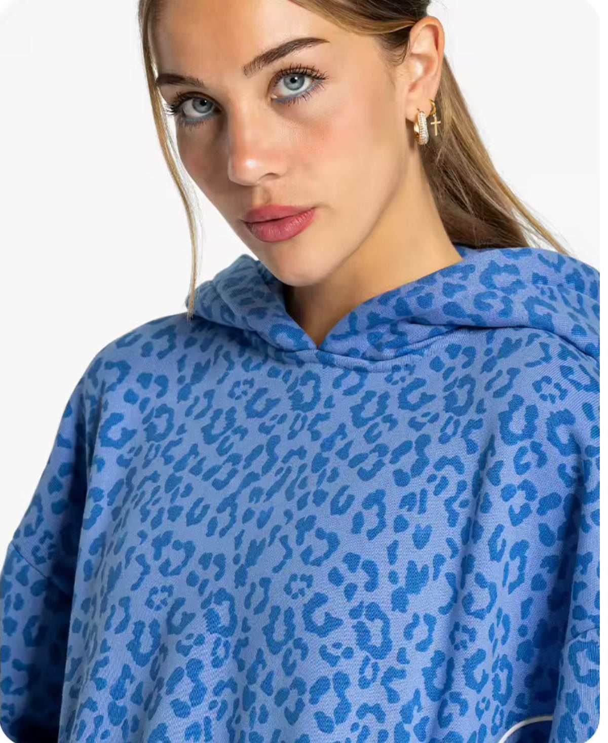 Wasee Acid Wash Blue Leopard print Hoodie